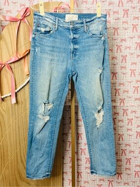 MOTHER Denim The Scrapper Ankle Light Blue Jeans Wicked Wild Calling 28